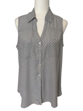 EXPRESS Black and White Dotted Sleeveless Blouse Size Large